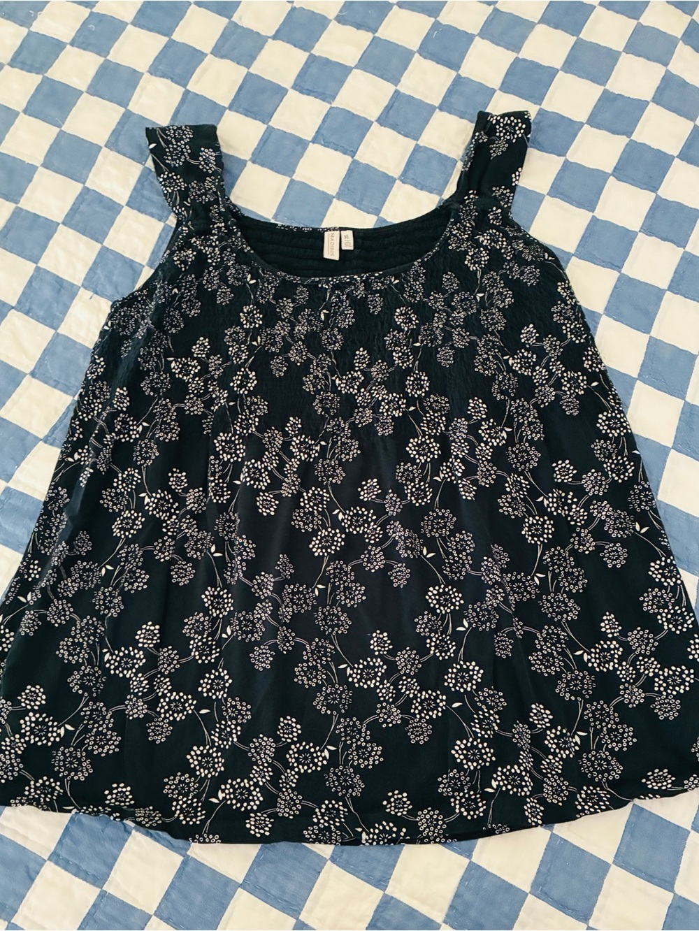 Women’s Floral Tank Top - Black with White Print